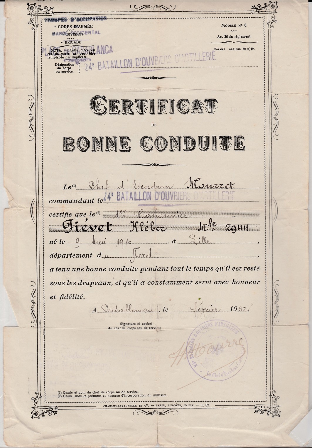 Certificat de bonne conduite (Casablanca, 1932) 