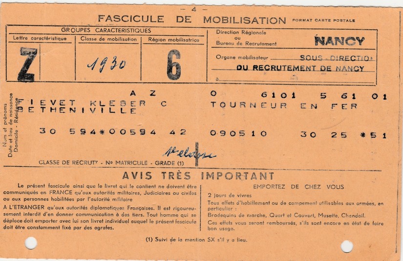 Fascicule de mobilisation (1) (Nantes, 1955) 